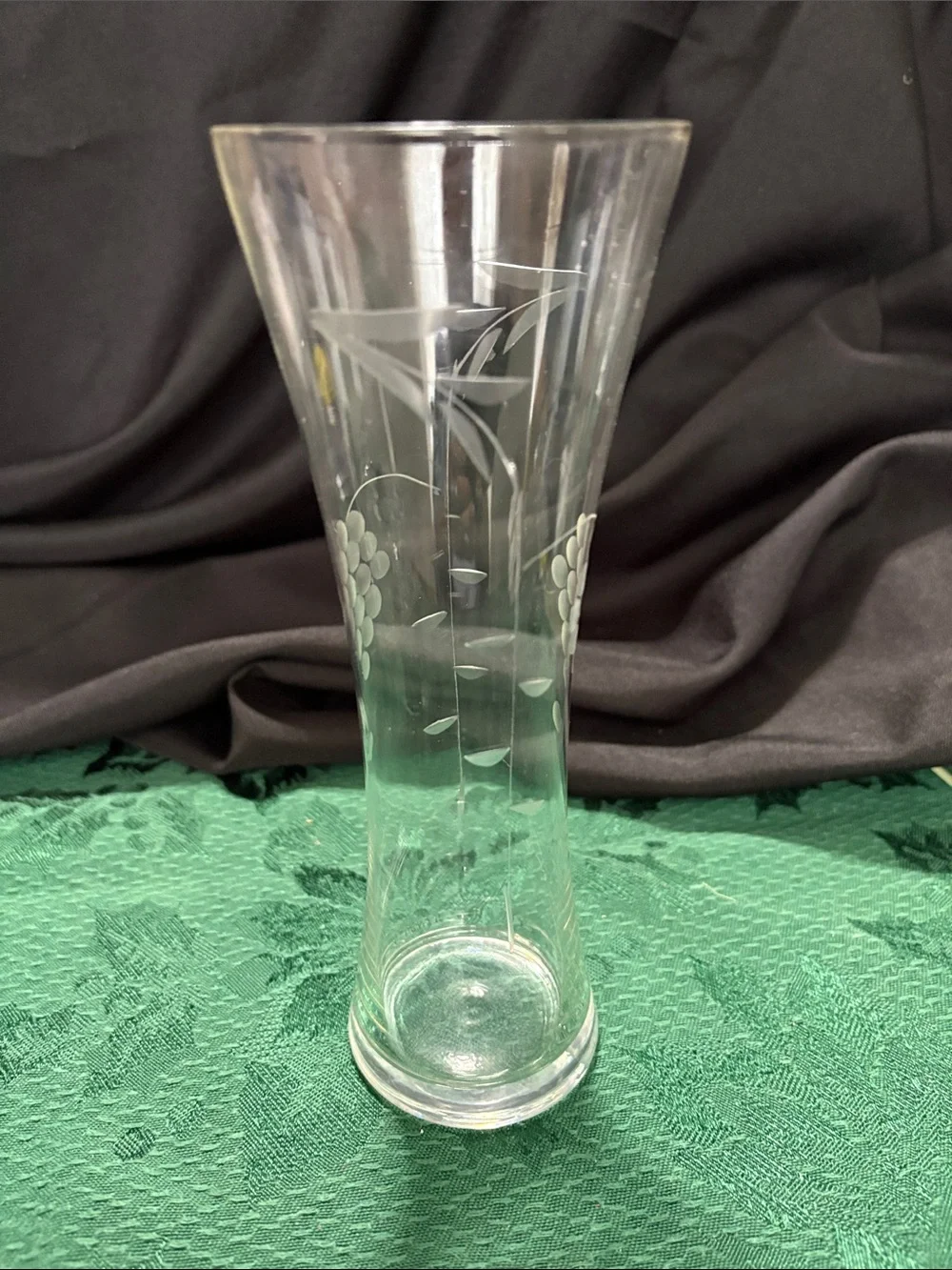 Etched Clear Glass Bud Vase with Grape Motif